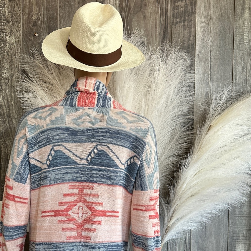 Sun & Shadow Aztek Boho Printed Pastel Open Cardi… - image 1